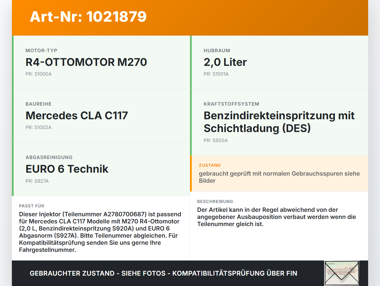 Mercedes CLA 250 C117 13-16 2,0i 125KW Injektor Einspritzdüse Pos.3 Mercedes CLA 250 C117 13-16 24.06.2014... Vorschau 3