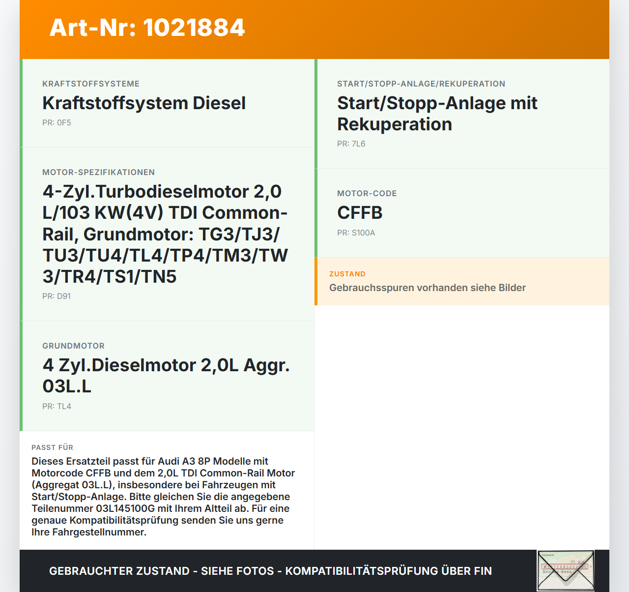 Audi A3 8P QU 10-12 2,0 77KW CFFB Unterdruckpumpe Vakuumpumpe Audi A3 8P QU 10-12 31.01.2011 03L145100G gebraucht Vorschau 3