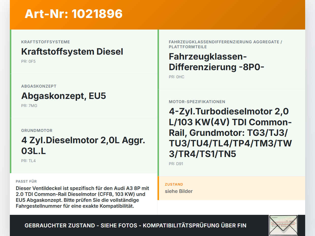 Audi A3 8P QU 10-12 2,0 77KW CFFB Ventildeckel Zylinderkopfhaube Audi A3 8P QU 10-12 31.01.2011 03L103469R gebraucht Vorschau 3