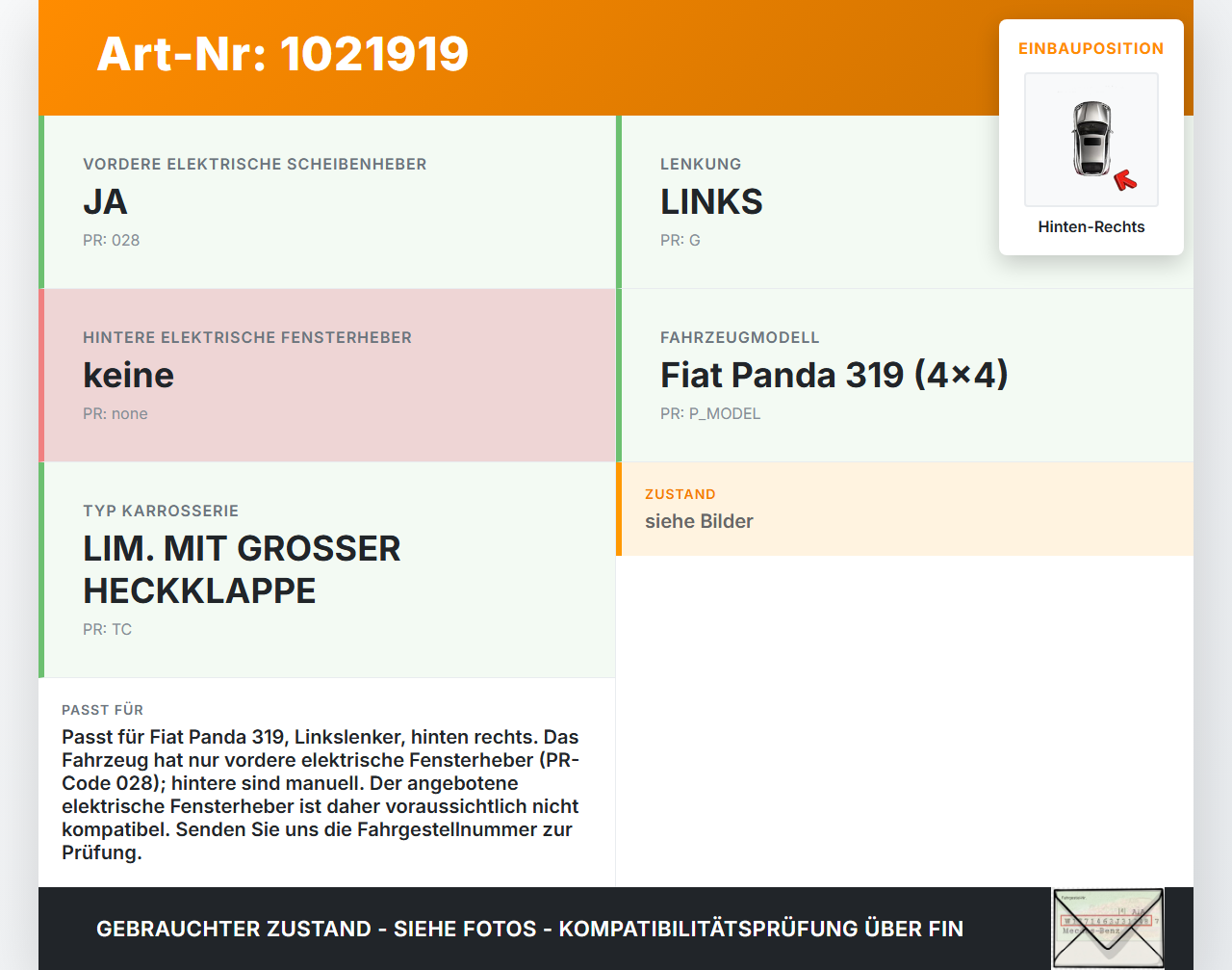Fiat Panda 4x4 319 12-22 Fensterheber o. FH-Motor Hinten Rechts Fiat Panda 4x4 319 12-22 22.01.2018 51983618... Vorschau 3