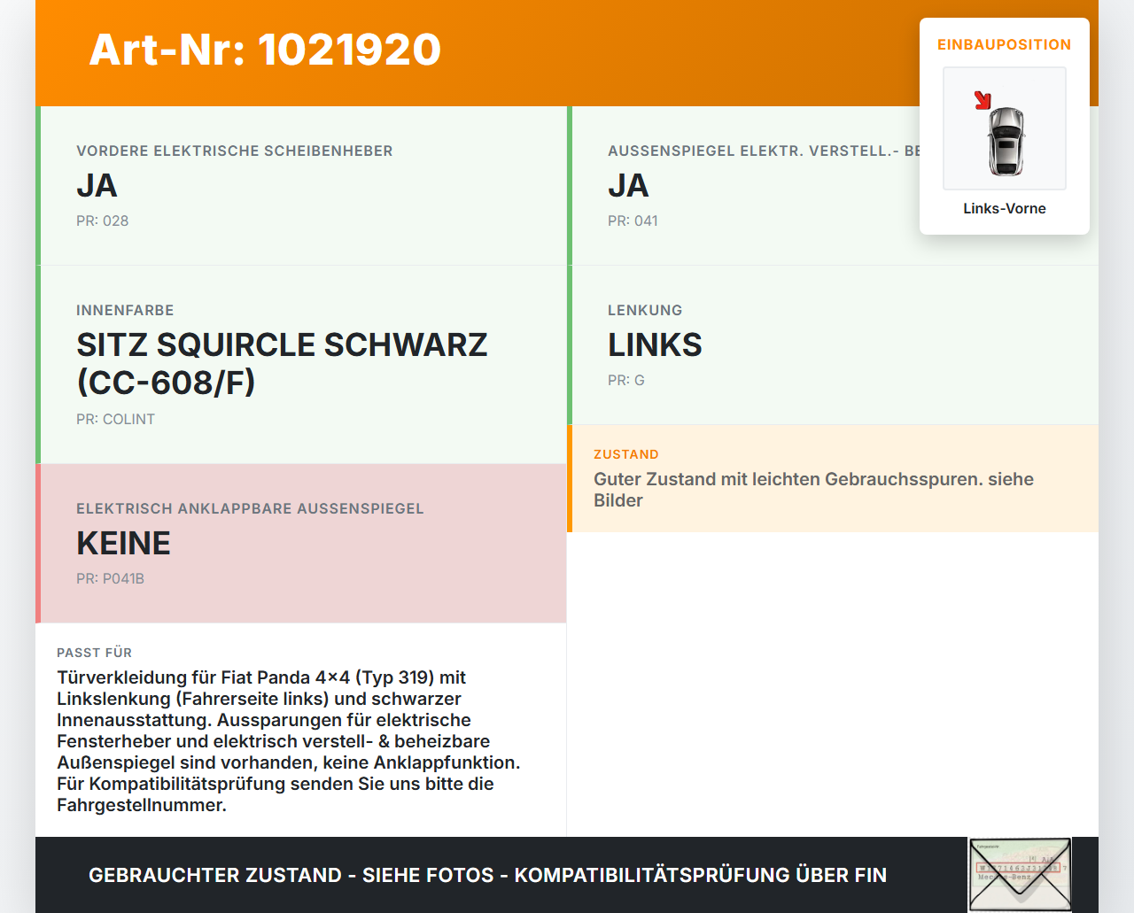 Fiat Panda 4x4 319 12-22 Türverkleidung Türpappe Links Vorne Fiat Panda 4x4 319 12-22 22.01.2018 07356461140... Vorschau 3