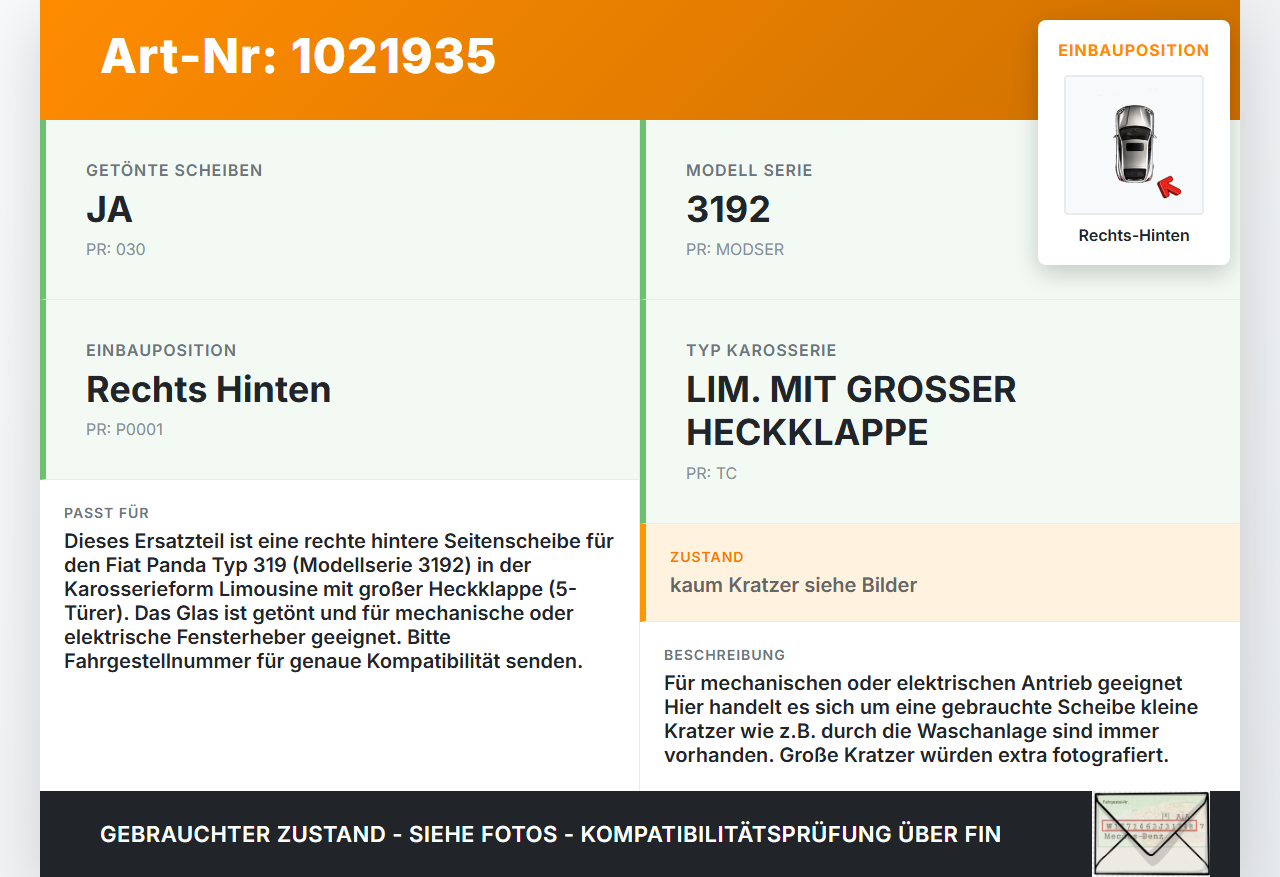 Fiat Panda 4x4 319 12-22 Seitenscheibe RHK Türscheibe Rechts Hinten Fiat Panda 4x4 319 12-22 22.01.2018 51843637... Vorschau 3