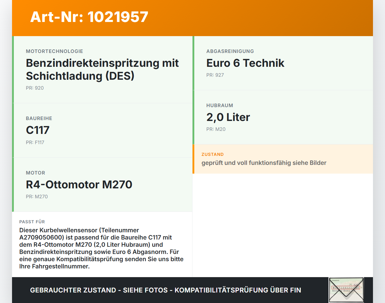 Mercedes CLA 250 C117 13-16 2,0i 125KW Kurbelwellensensor Impulsgeber Mercedes CLA 250 C117 13-16 24.06.2014... Vorschau 3