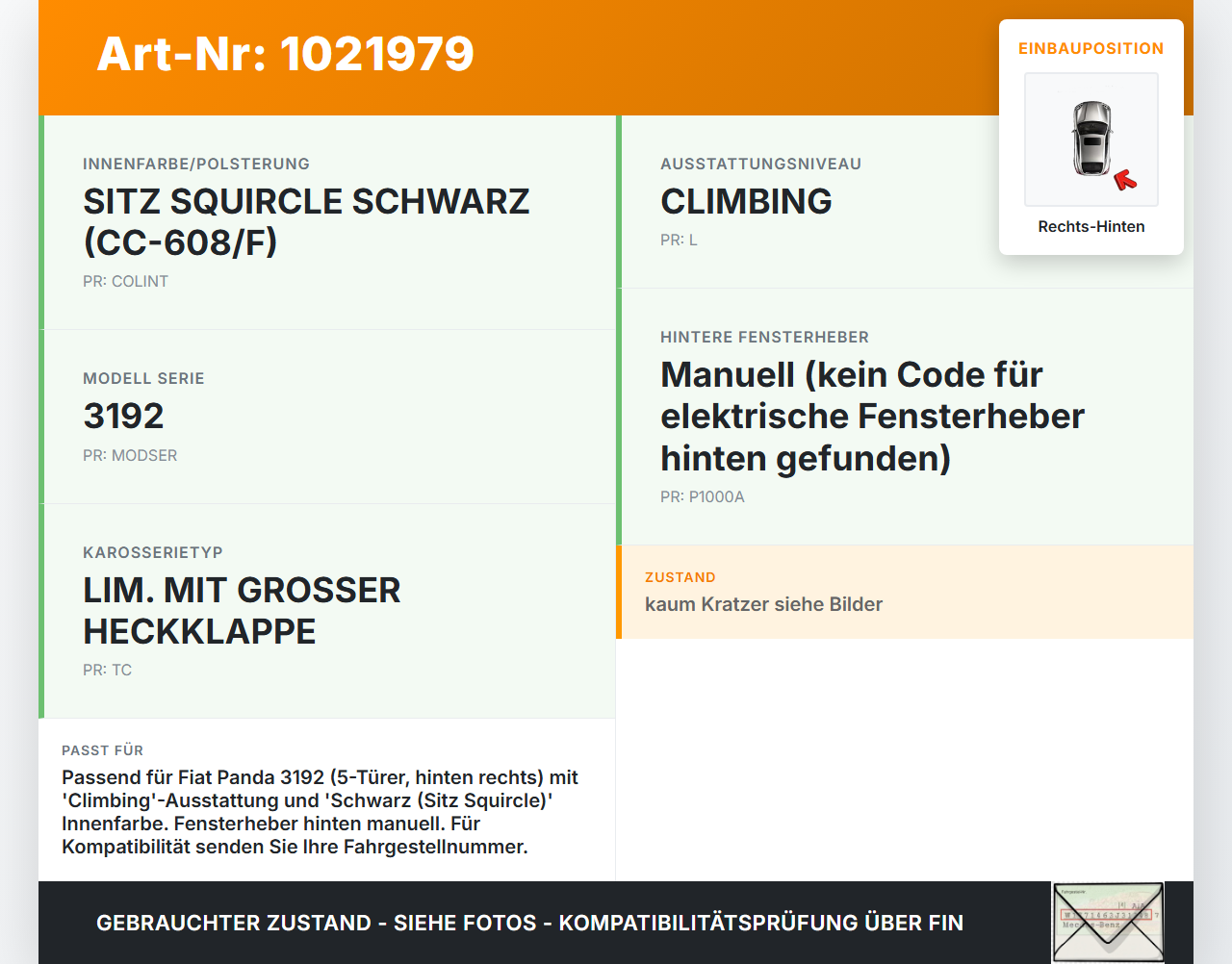 Fiat Panda 4x4 319 12-22 Türverkleidung Türpappe Rechts Hinten Fiat Panda 4x4 319 12-22 22.01.2018 518806150 gebraucht Vorschau 3