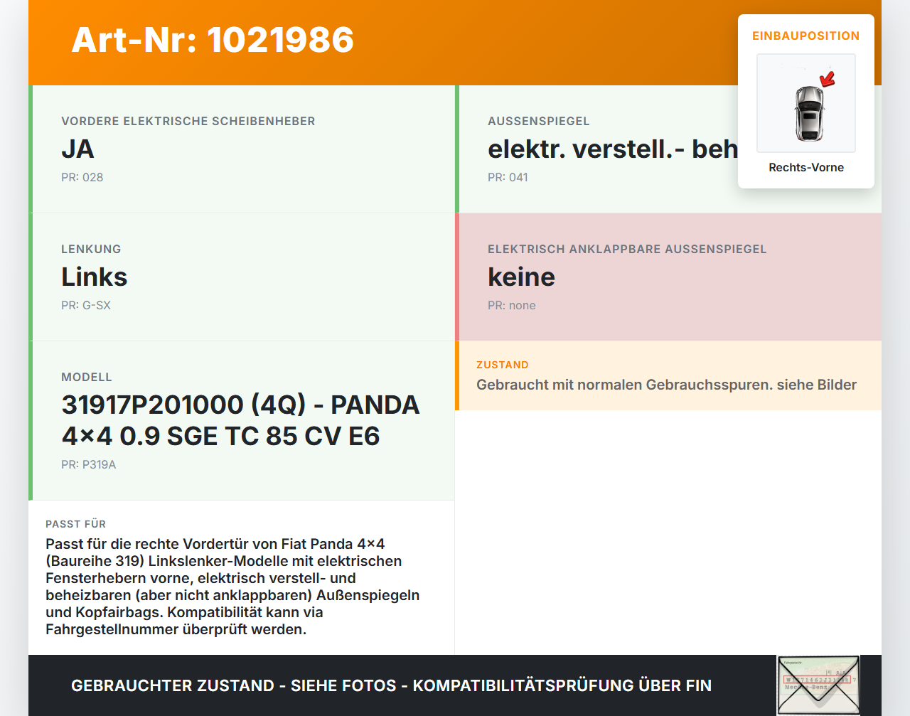 Fiat Panda 4x4 319 12-22 Kabelbaum für Tür und Fensterheber Rechts Vorne Fiat Panda 4x4 319 12-22 22.01.2018... Vorschau 3