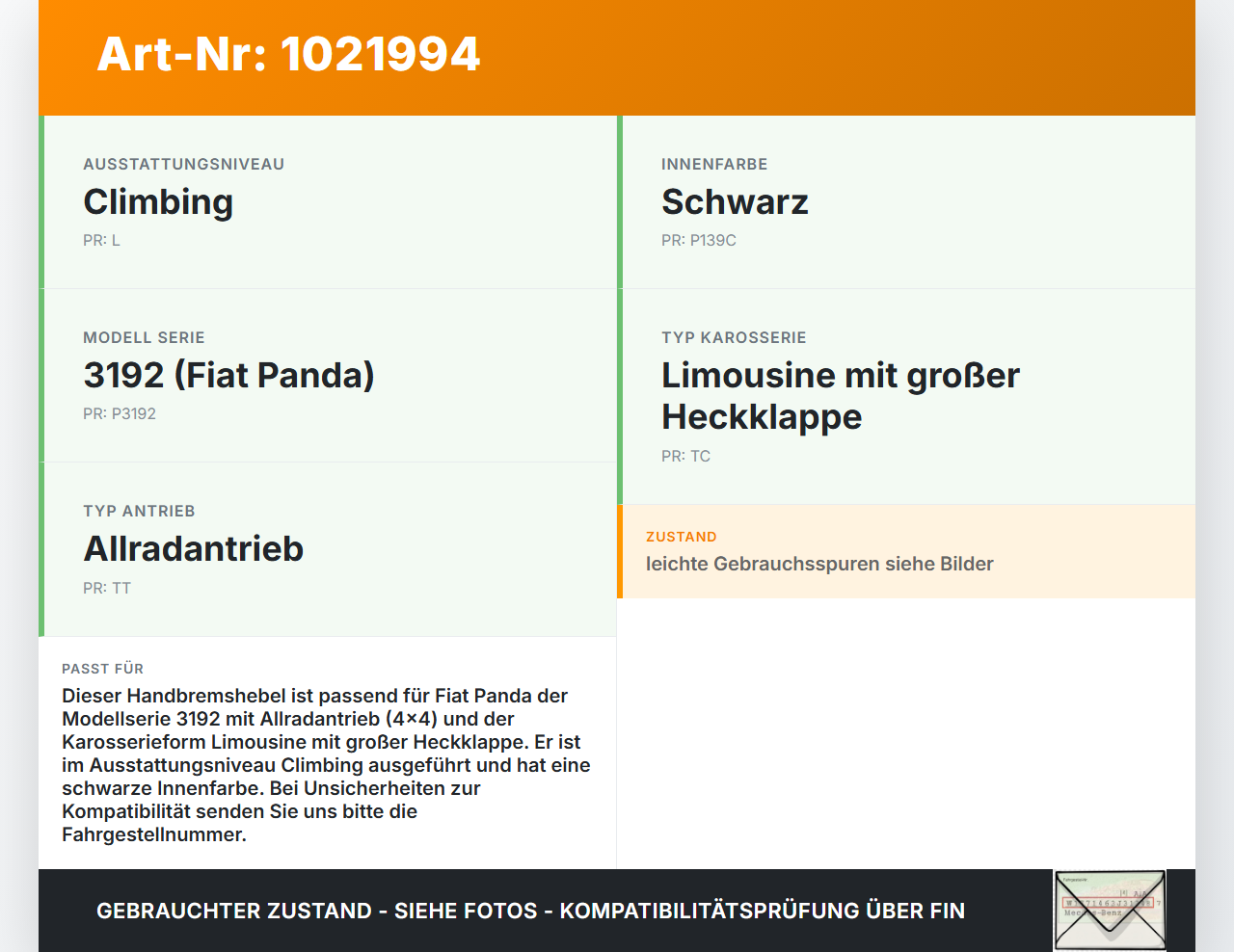 Fiat Panda 4x4 319 12-22 Handbremshebel Hebel für Handbremse Bremshebel Fiat Panda 4x4 319 12-22 22.01.2018... Vorschau 3