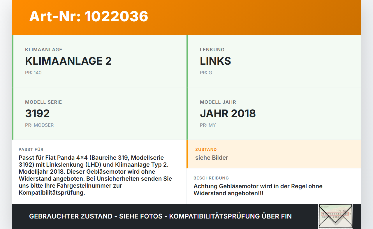 Fiat Panda 4x4 319 12-22 Gebläsemotor Lüftermotor Heizungsgebläse Fiat Panda 4x4 319 12-22 22.01.2018 77366127 gebraucht Vorschau 3