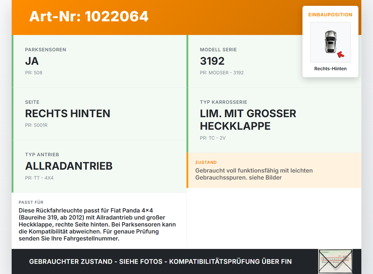 Fiat Panda 4x4 319 12-22 Rückfahrleuchte Rechts Hinten Fiat Panda 4x4 319 12-22 22.01.2018 A034620003A gebraucht Vorschau 3
