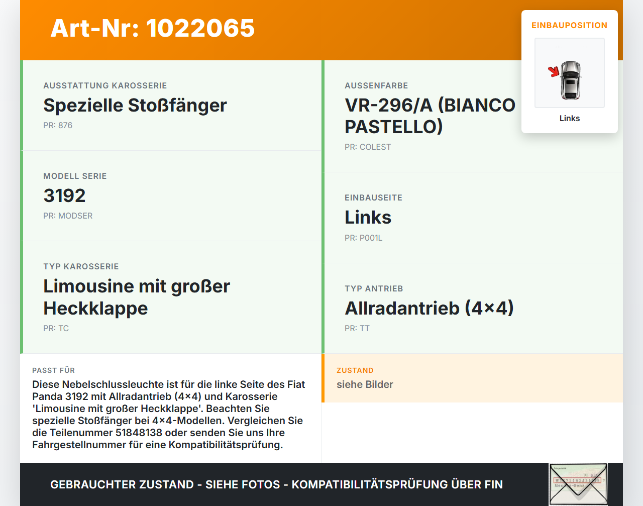 Fiat Panda 4x4 319 12-22 Nebelschlussleuchte Heckleuchte Links Fiat Panda 4x4 319 12-22 22.01.2018 51848138... Vorschau 3