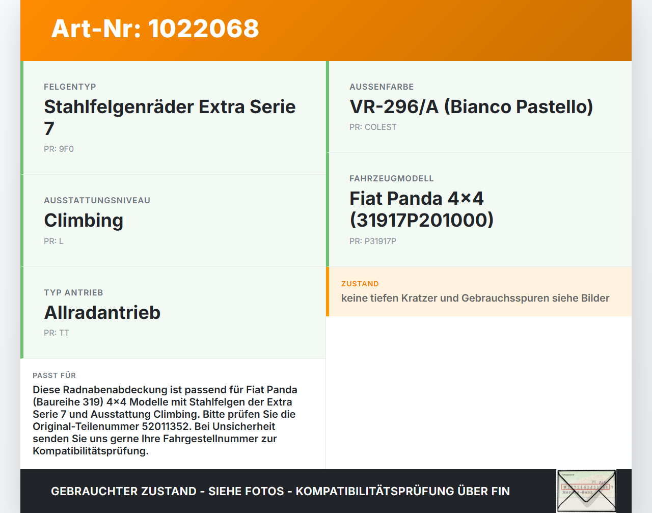 Fiat Panda 4x4 319 12-22 Radnabenabdeckung Rad Nabenabdeckung Nabenblende Pos.2 Fiat Panda 4x4 319 12-22 22.01.2018... Vorschau 3