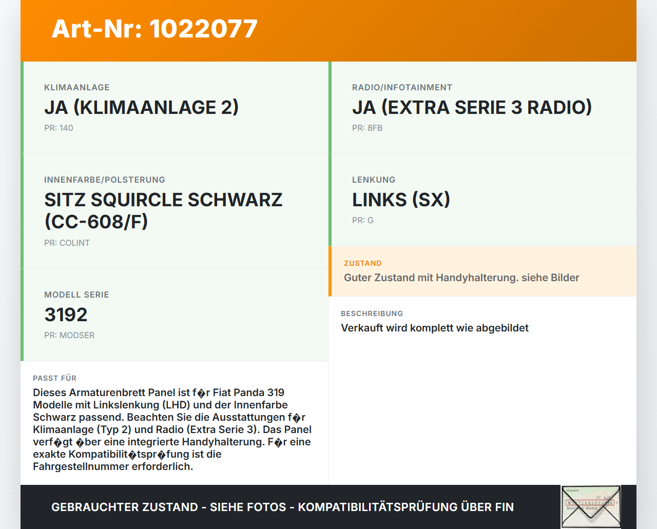Fiat Panda 4x4 319 12-22 Armaturenbrett Panel komplett Fiat Panda 4x4 319 12-22 22.01.2018 00519441160 735646109... Vorschau 3