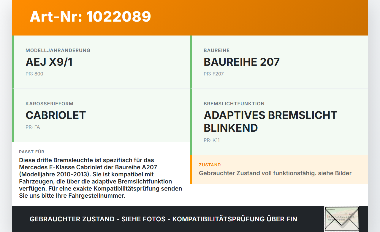Mercedes E350 A207 10-13 Cabrio Bremslicht 3te Bremsleuchte für Klappe Mercedes E350 A207 10-13 17.03.2010... Vorschau 3