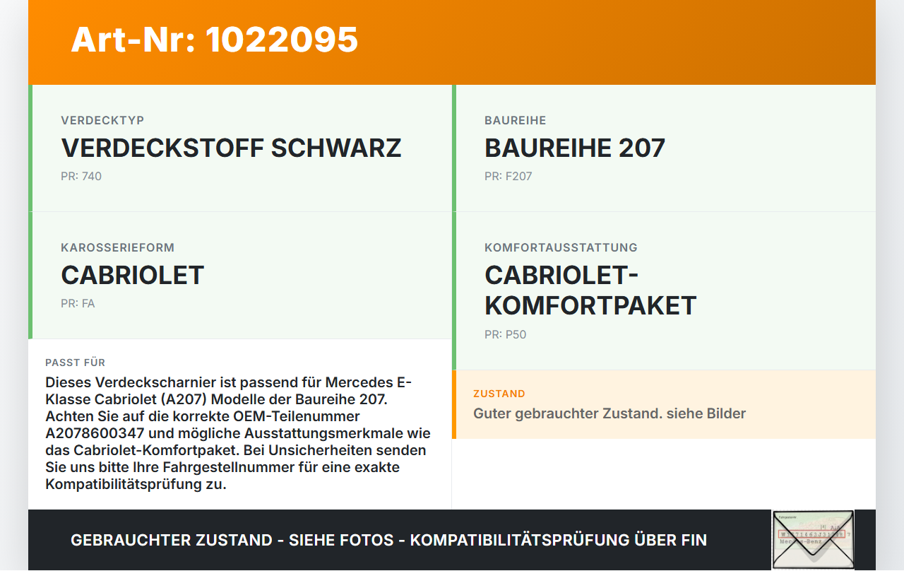 Mercedes E350 A207 10-13 Cabrio Scharnier für Verdeck Mercedes E350 A207 10-13 17.03.2010 A2078600347 gebraucht Vorschau 3
