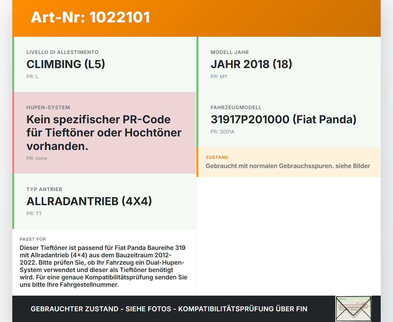 Fiat Panda 4x4 319 12-22 Hupe Signalhorn Tieftöner Fiat Panda 4x4 319 12-22 22.01.2018 A045522 AM80S 9S306 gebraucht Vorschau 3