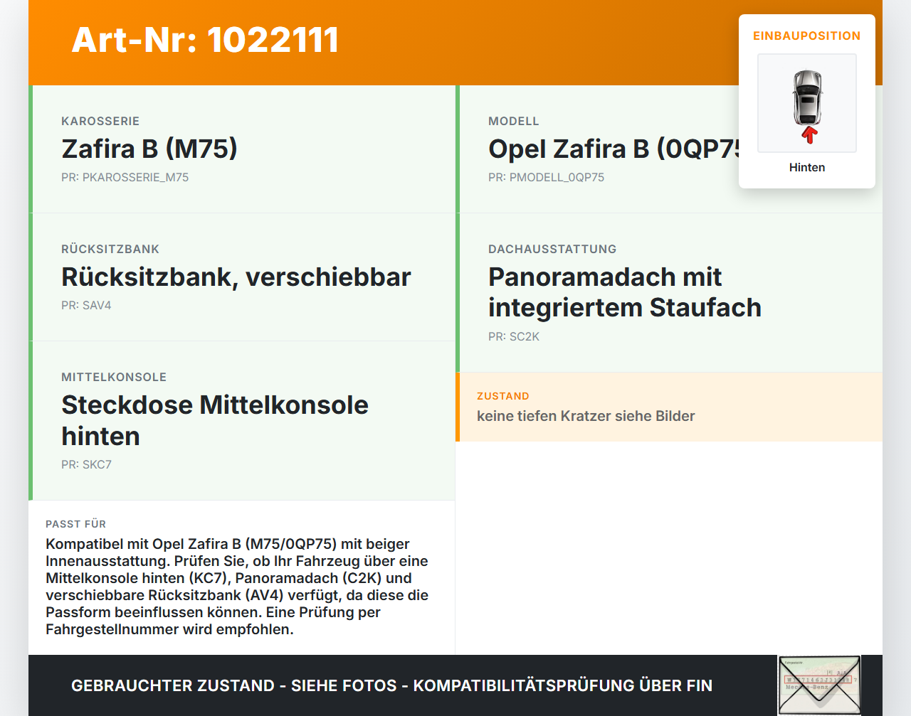 Opel Zafira B 05-11 Ablagefach Staufach Fach Konsole Hinten Opel Zafira B 05-11 02.11.2006 9003600 1711829E gebraucht Vorschau 3