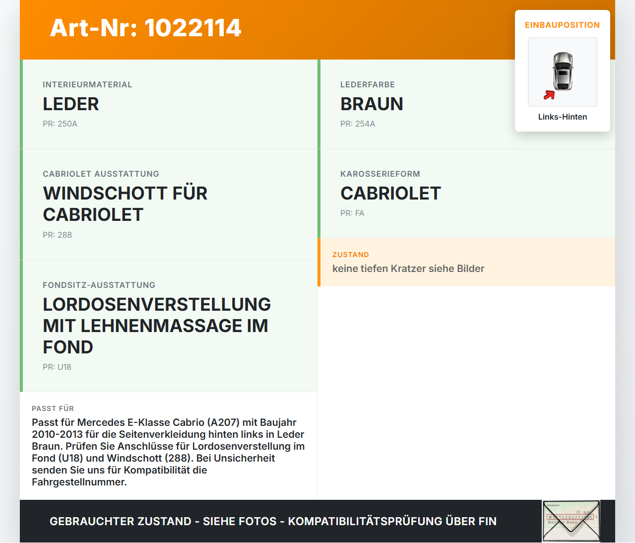 Mercedes E350 A207 10-13 Cabrio Seitenverkleidung Wandpappe Links Hinten Mercedes E350 A207 10-13 17.03.2010... Vorschau 3