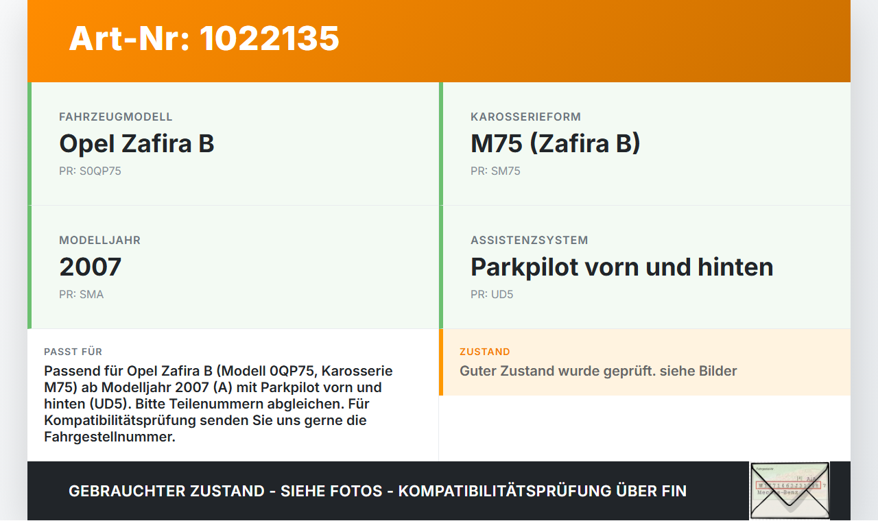 Opel Zafira B 05-11 Einparkhilfe PDC PTS Ein Park Hilfe Steuergerät Opel Zafira B 05-11 02.11.2006 0263004031... Vorschau 3