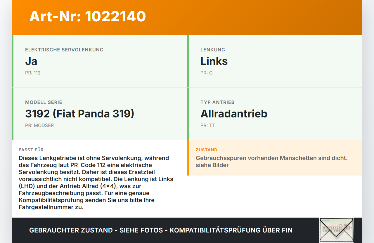 Fiat Panda 4x4 319 12-22 Lenkgetriebe ohne Servolenkung Fiat Panda 4x4 319 12-22 22.01.2018 51965737 gebraucht Vorschau 3