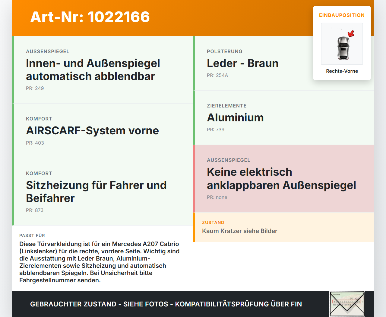 Mercedes E350 A207 10-13 Cabrio Türverkleidung Türpappe Rechts Vorne Mercedes E350 A207 10-13 17.03.2010... Vorschau 3