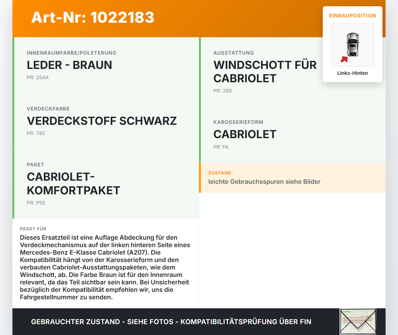 Mercedes E350 A207 10-13 CDI 3,0 170KW Auflage Abdeckung für Verdeck Mechanismus Links Hinten Mercedes E350 A207... Vorschau 3