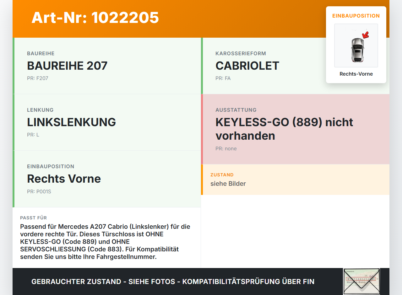 Mercedes E350 A207 10-13 Cabrio Türschloss m. ZV Stellmotor Rechts Vorne Mercedes E350 A207 10-13 17.03.2010... Vorschau 3