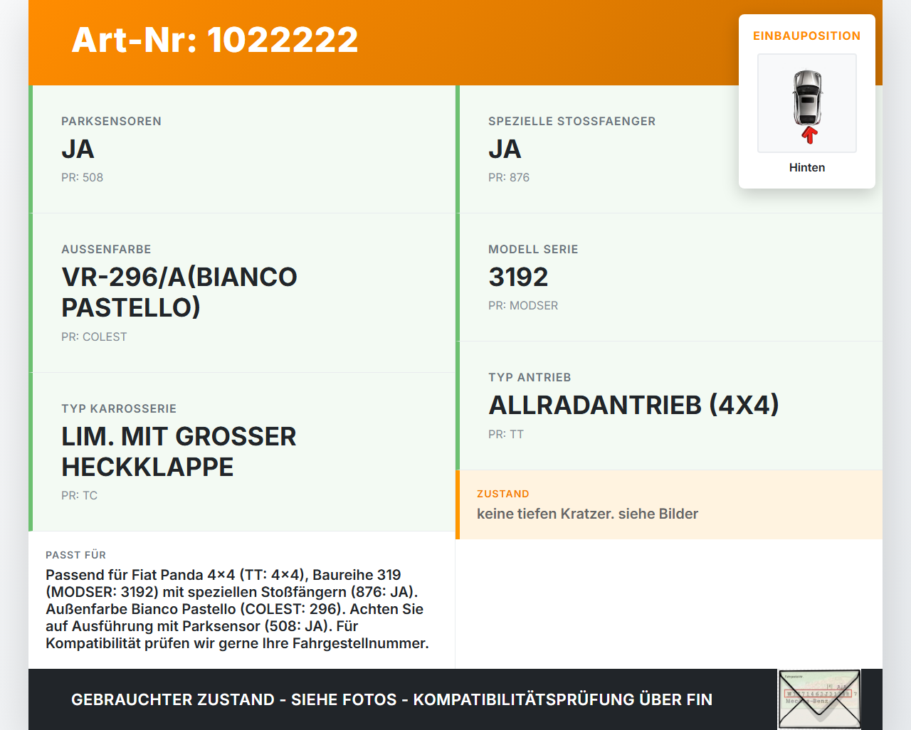 Fiat Panda 4x4 319 12-22 Abdeckung Abschlepphaken für Stoßstange Hinten Fiat Panda 4x4 319 12-22 22.01.2018 gebraucht Vorschau 3