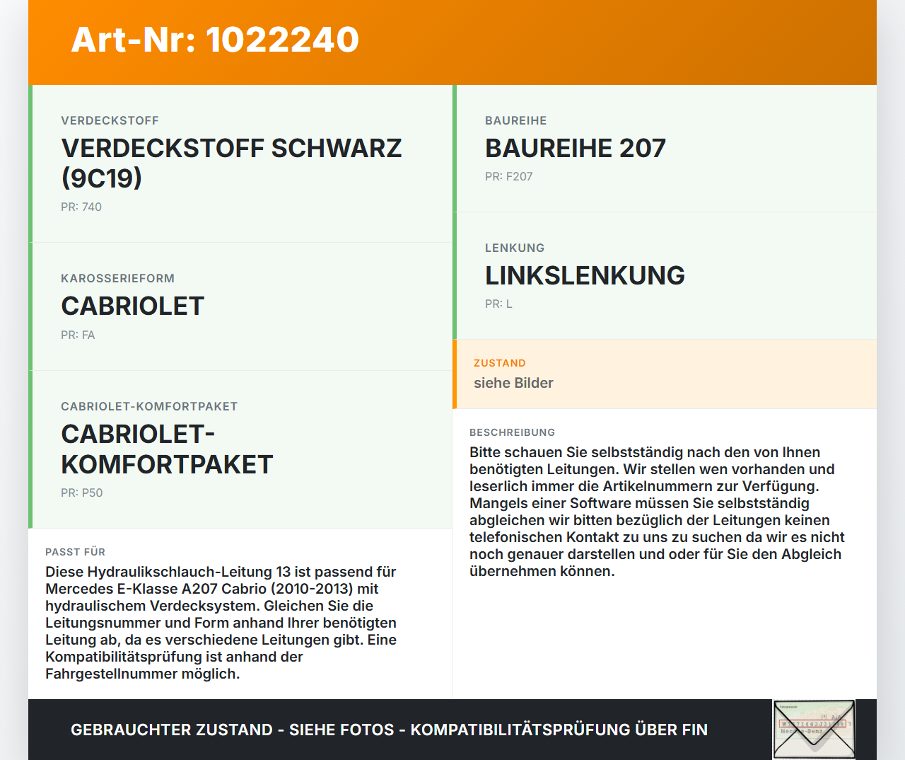 Mercedes E350 A207 10-13 Cabrio Hydraulik Schlauch Leitung 13 für Verdeck Mercedes E350 A207 10-13 17.03.2010... Vorschau 3