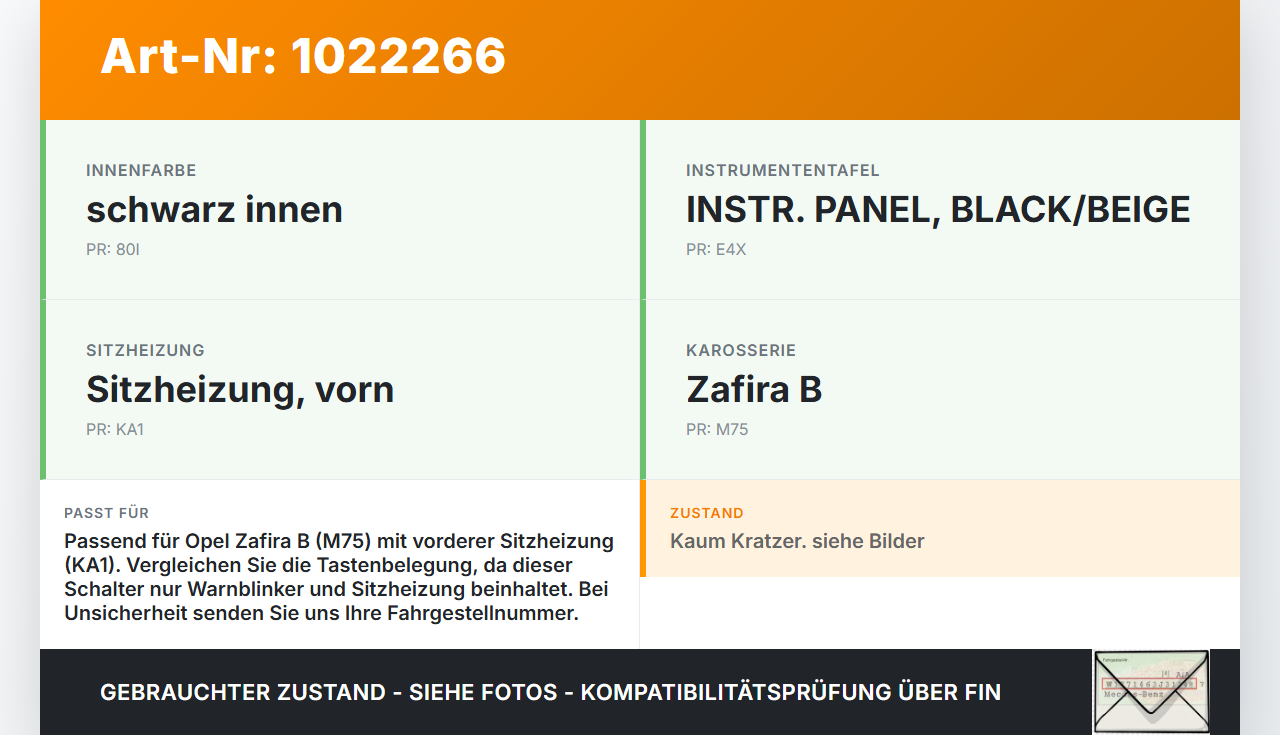 Opel Zafira B 05-11 Warnblinkschalter Schalter Sitzheizung Opel Zafira B 05-11 02.11.2006 13100115 03758005 gebraucht Vorschau 3