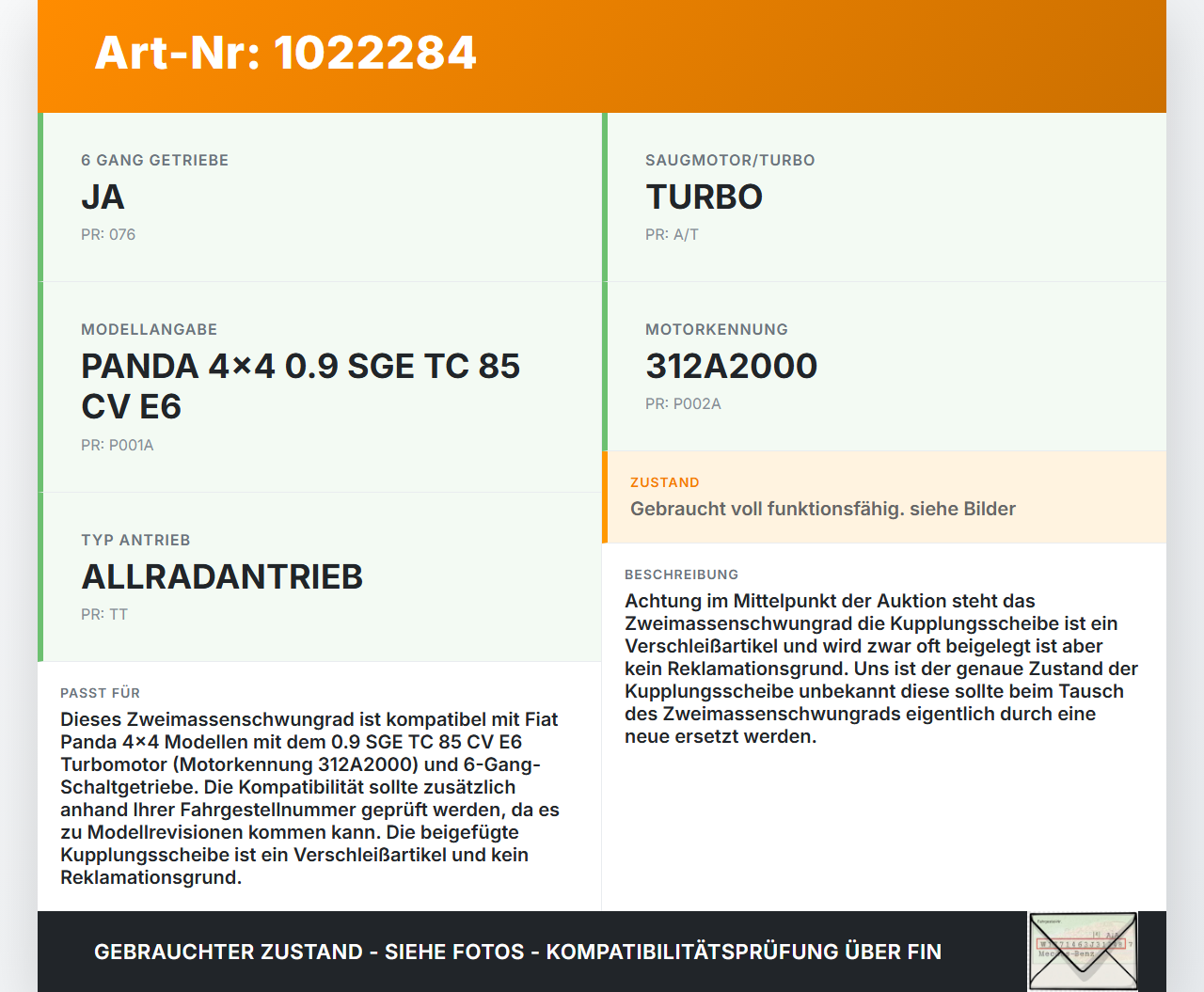 Fiat Panda 4x4 319 12-22 0,9 63KW 312A2000 Zweimassenschwungrad Schwungrad Fiat Panda 4x4 319 12-22 22.01.2018... Vorschau 3