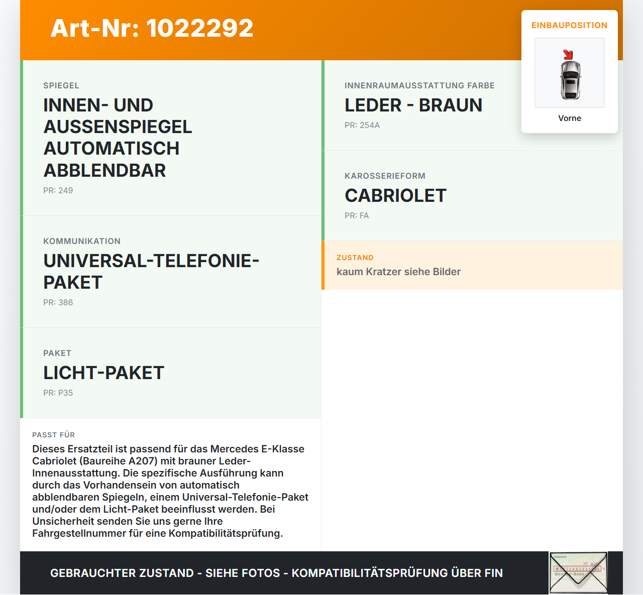 Mercedes E350 A207 10-13 Blende Innen Auflage Applikation für Himmel Abschluss Vorne Mercedes E350 A207 10-13... Vorschau 3