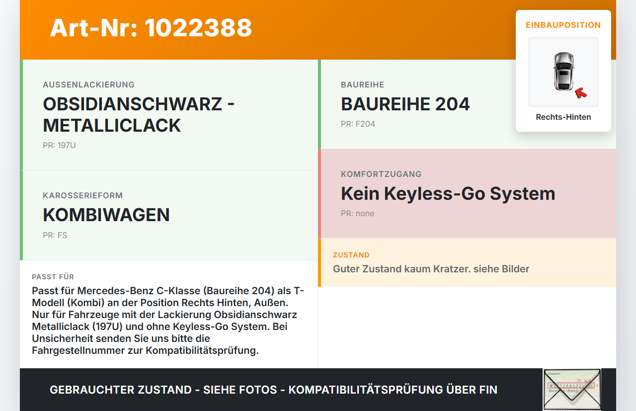 Mercedes S204 W204 C220 11-15  Kombi Türgriff Griff aussen Rechts Hinten 197 Mercedes S204 W204 C220 11-15... Vorschau 3