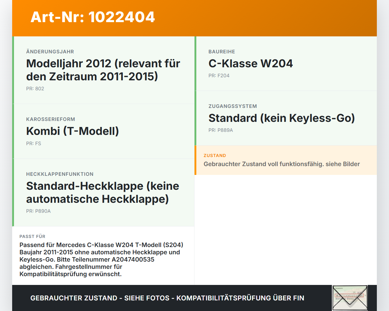 Mercedes S204 W204 C220 11-15  Kombi Schloss f. Heckklappe Heckklappenschloss Verriegelung Mercedes S204 W204 C220... Vorschau 3