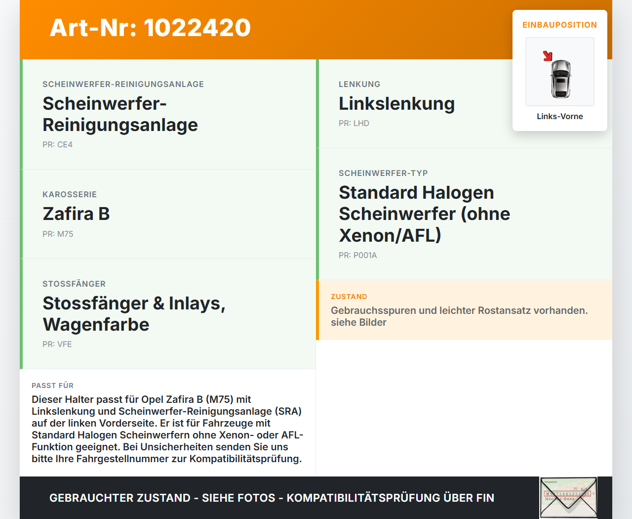 Opel Zafira B 05-11 Halter Träger Führung Aufnahme f. Scheinwerfer Links Vorne Opel Zafira B 05-11 02.11.2006 gebraucht Vorschau 3