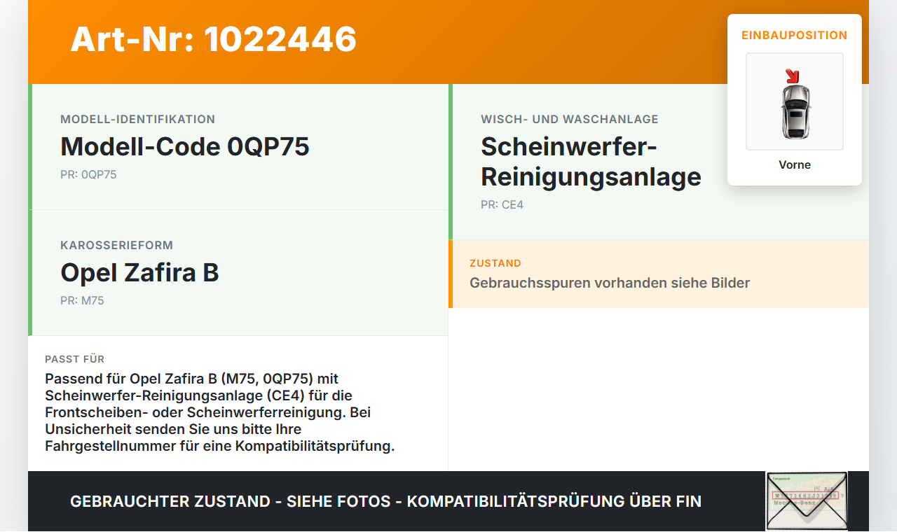 Opel Zafira B 05-11 Waschwasserpumpe Wischwasserpumpe Waschpumpe Vo. Opel Zafira B 05-11 02.11.2006 gebraucht Vorschau 3