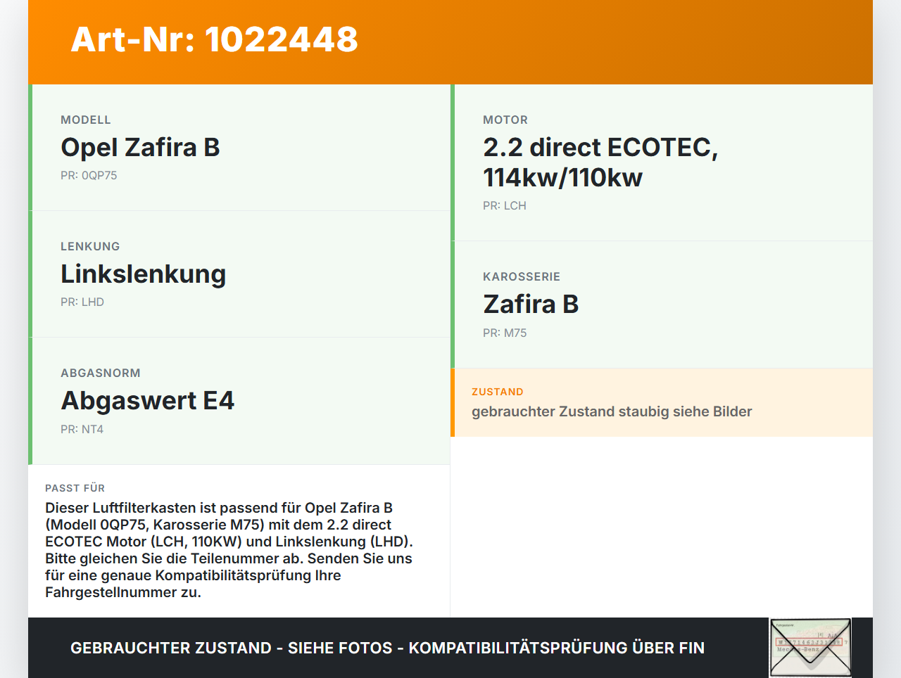 Opel Zafira B 05-11 2,2 110KW Luftfilterkasten Luftfiltergehäuse Opel Zafira B 05-11 02.11.2006 gebraucht Vorschau 3