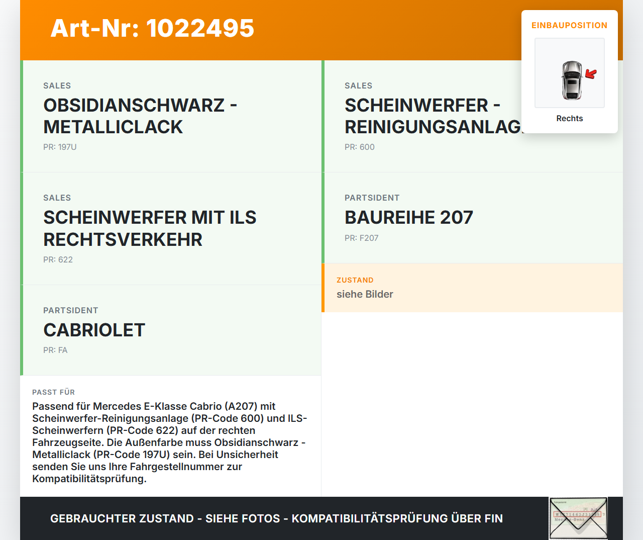 Mercedes E350 A207 10-13 Waschdüse Hubzylinder SRA für Scheinwerfer Rechts Mercedes E350 A207 10-13 17.03.2010... Vorschau 3