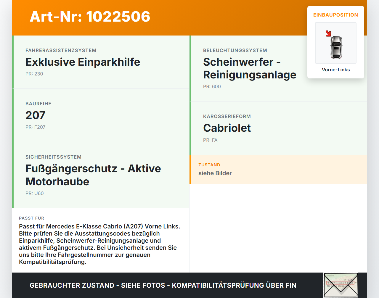 Mercedes E350 A207 10-13 Cabrio Pralldämpfer Stoßstangenträger Vorne Links Mercedes E350 A207 10-13 17.03.2010... Vorschau 3