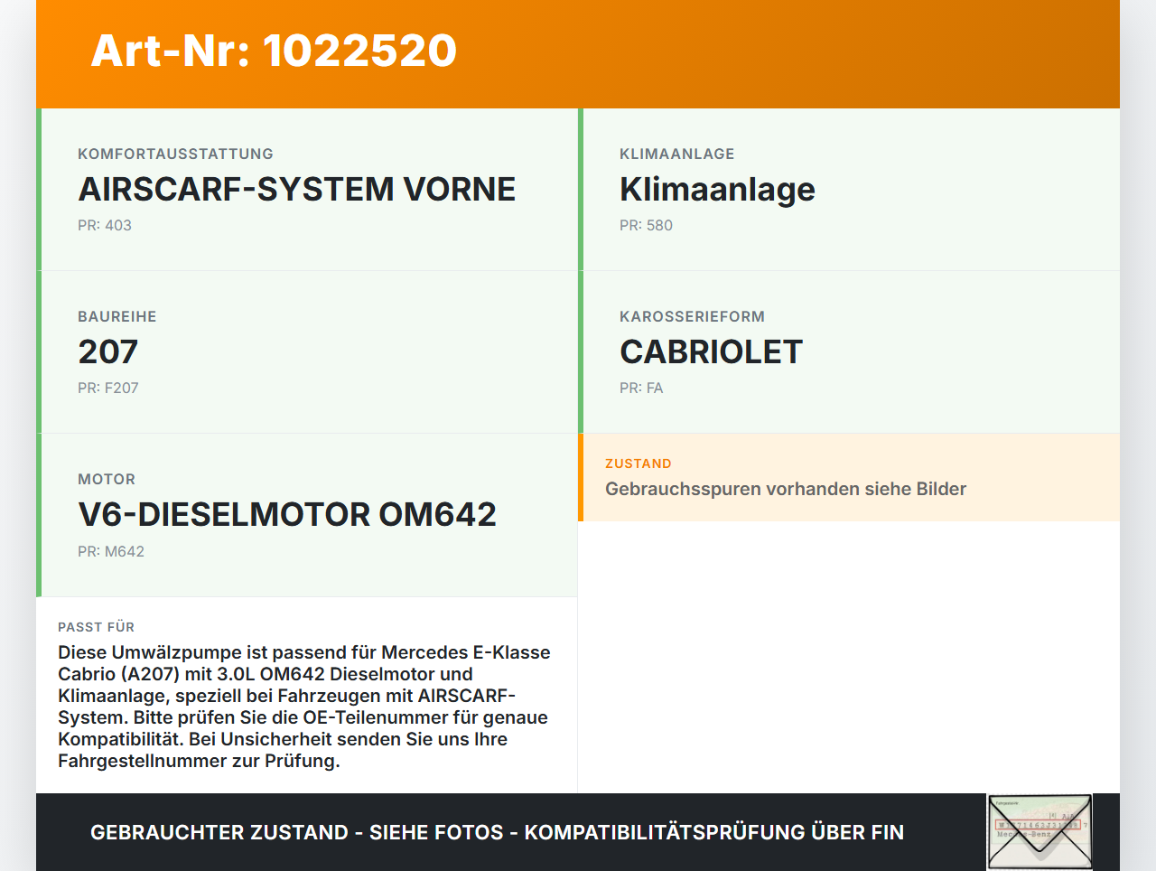 Mercedes E350 A207 10-13 CDI 3,0 170KW Umwelzpumpe Heizung Pumpe Mercedes E350 A207 10-13 17.03.2010 A2048350264... Vorschau 3