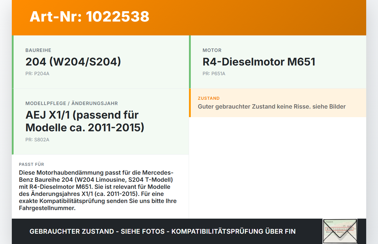 Mercedes S204 W204 C220 11-15 Dämmung Schallisolierung für Motorhaube Dämmmatte Mercedes S204 W204 C220 11-15... Vorschau 3