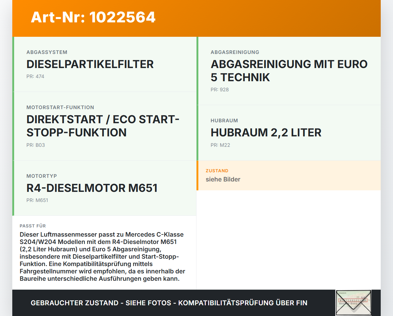 Mercedes S204 W204 C220 11-15  2,1 125KW Luftmengenmesser Luftmassenmesser Mercedes S204 W204 C220 11-15 01.09.2011... Vorschau 3