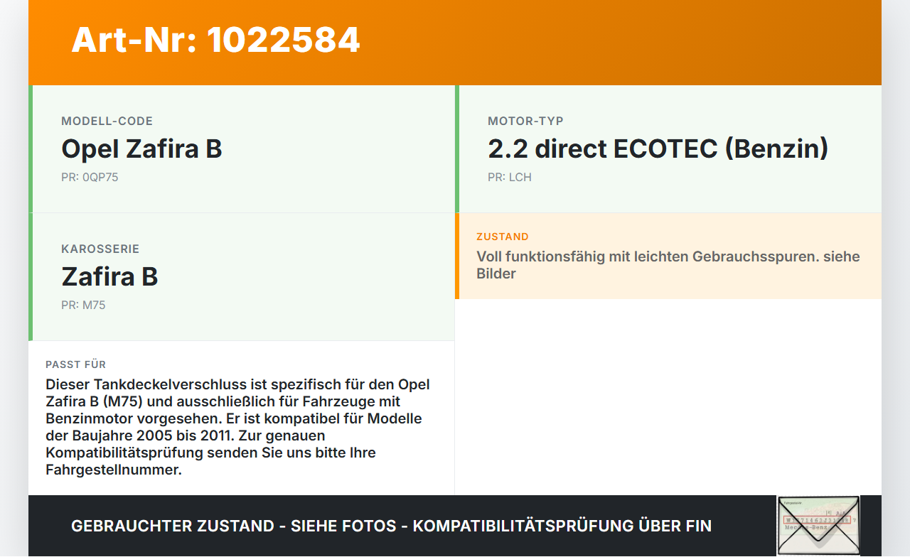 Opel Zafira B 05-11 Tankdeckel Verschluss Tankverschluss Opel Zafira B 05-11 02.11.2006 gebraucht Vorschau 3