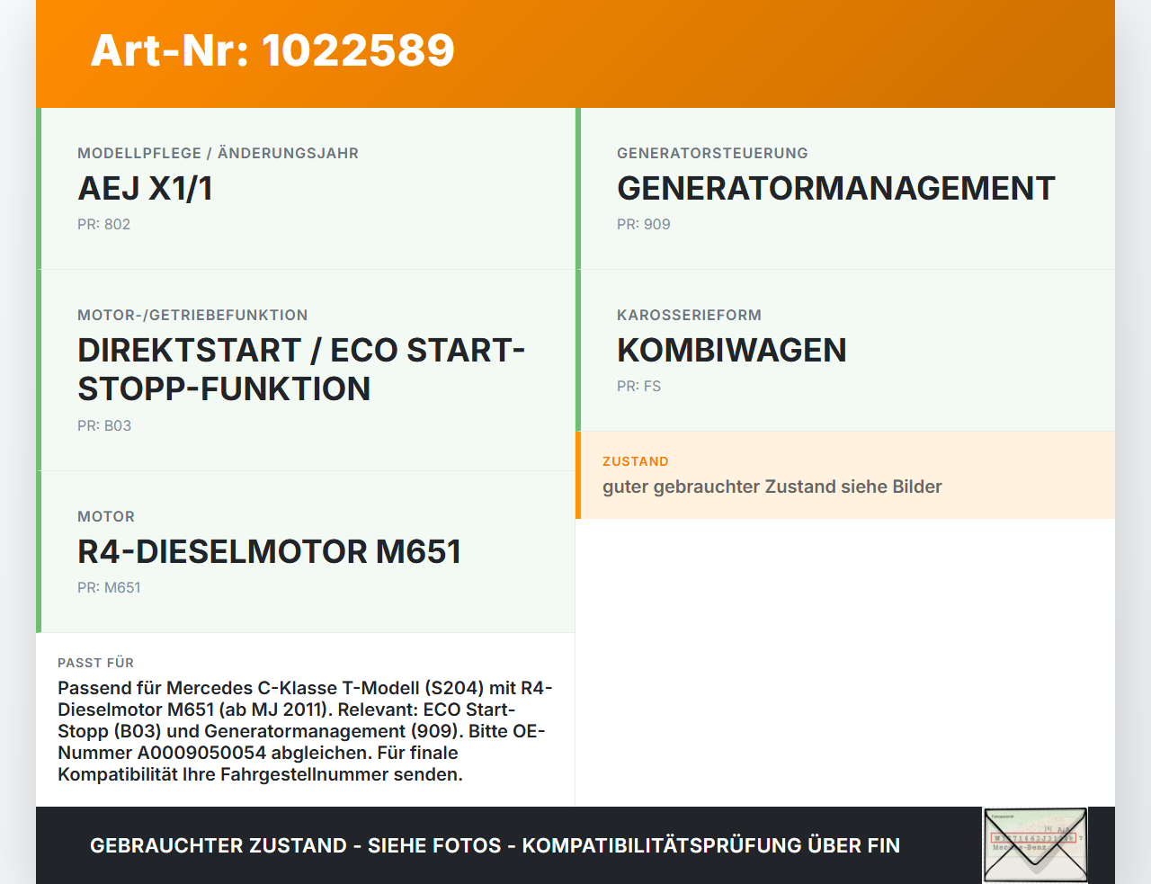 Mercedes S204 W204 C220 11-15  Kombi Kabelbaum f. Batterie Minuskabel Mercedes S204 W204 C220 11-15 01.09.2011... Vorschau 3