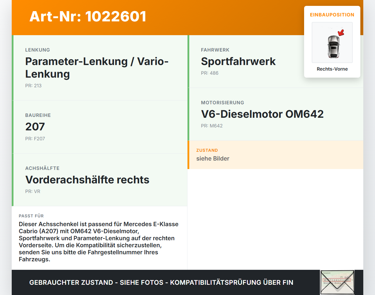 Mercedes E350 A207 10-13 CDI 3,0 170KW Achsschenkel Radnabe Rechts Vorne Mercedes E350 A207 10-13 17.03.2010... Vorschau 3