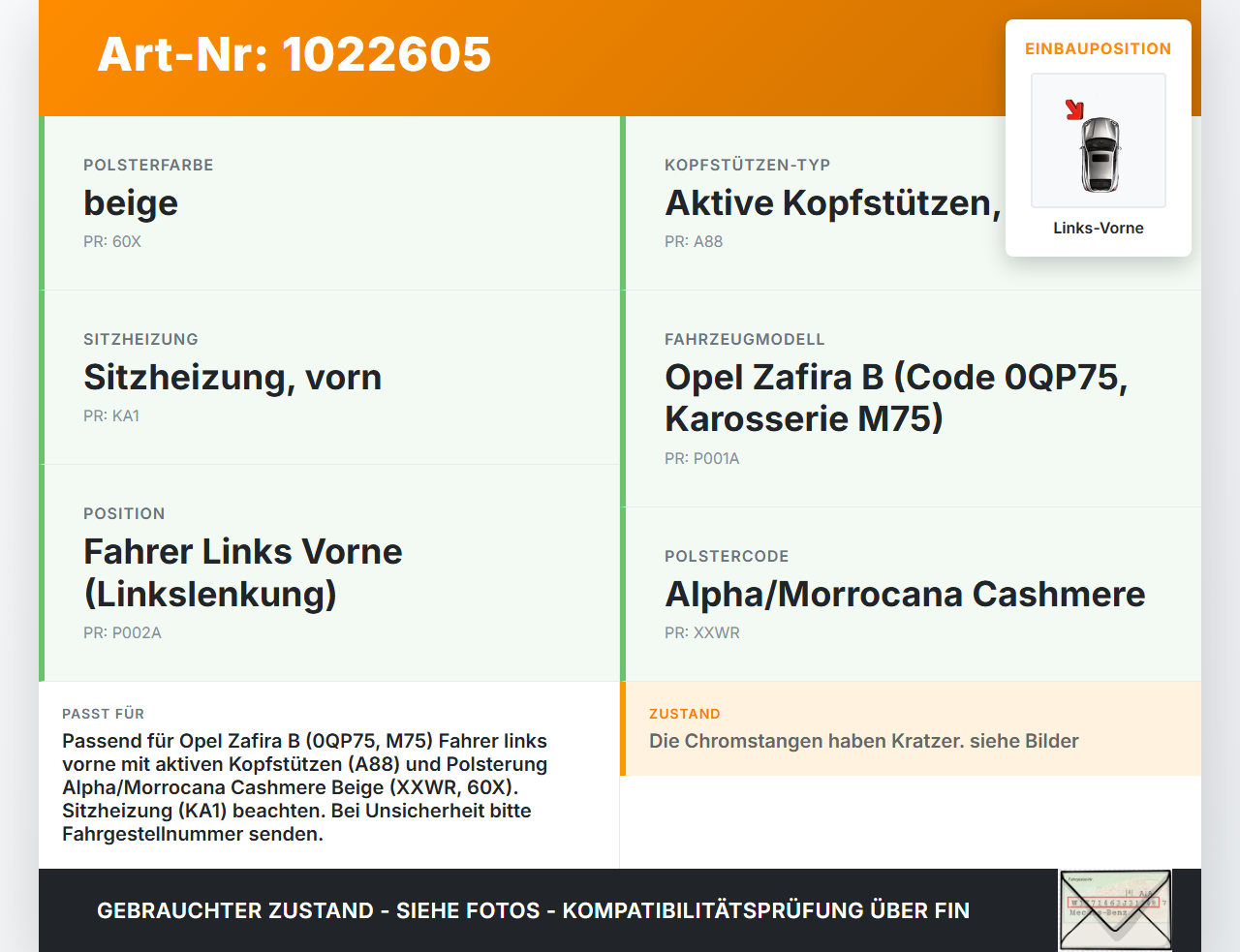 Opel Zafira B 05-11 Kopfstütze Fahrer Links Vorne Opel Zafira B 05-11 02.11.2006 gebraucht Vorschau 3