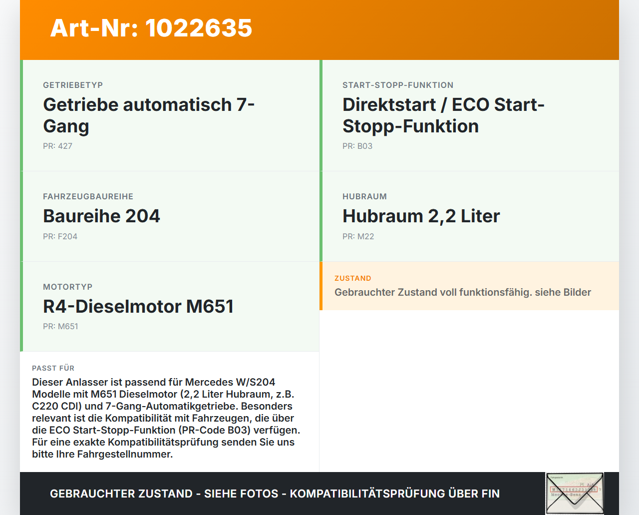 Mercedes S204 W204 C220 11-15  2,1 125KW Autom Anlasser Starter Mercedes S204 W204 C220 11-15 01.09.2011... Vorschau 3