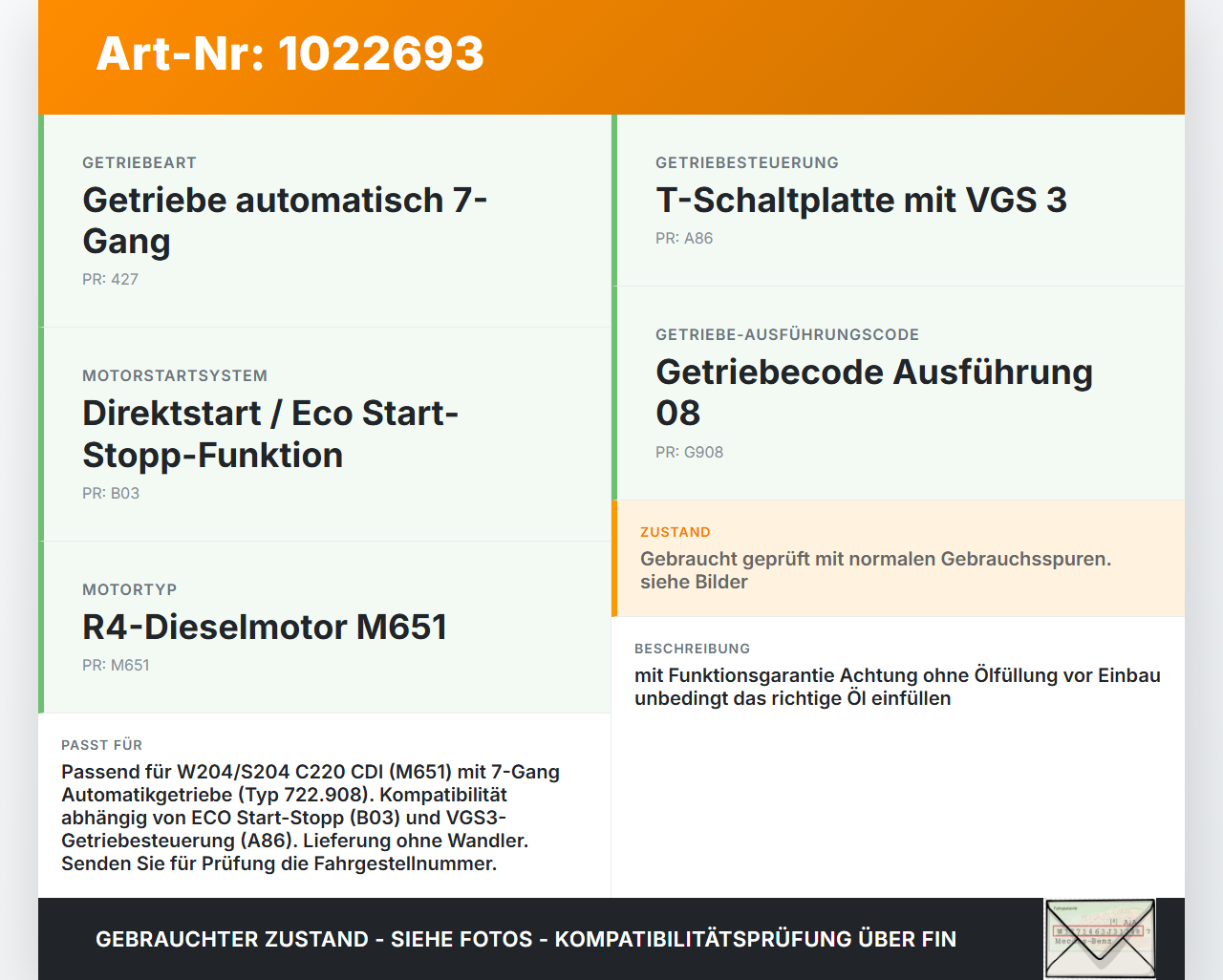 Mercedes S204 W204 C220 11-15 2,1 125KW 722908 Automatikgetriebe Getriebe ohne Wandler Mercedes S204 W204 C220... Vorschau 3