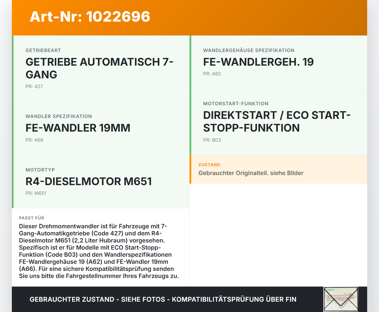 Mercedes S204 W204 C220 11-15  2,1 125KW Autom Wandler Drehmomentwandler für Getriebe Mercedes S204 W204 C220 11-15... Vorschau 3