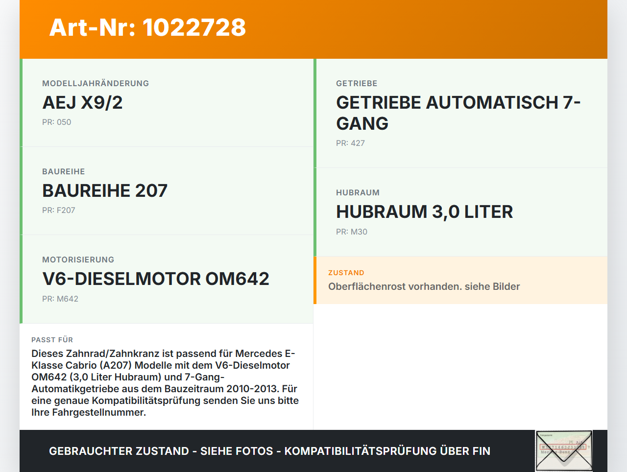 Mercedes E350 A207 10-13 CDI 3,0 170KW 642836 Zahnrad Zahnkranz Mercedes E350 A207 10-13 17.03.2010 A6420300512... Vorschau 3