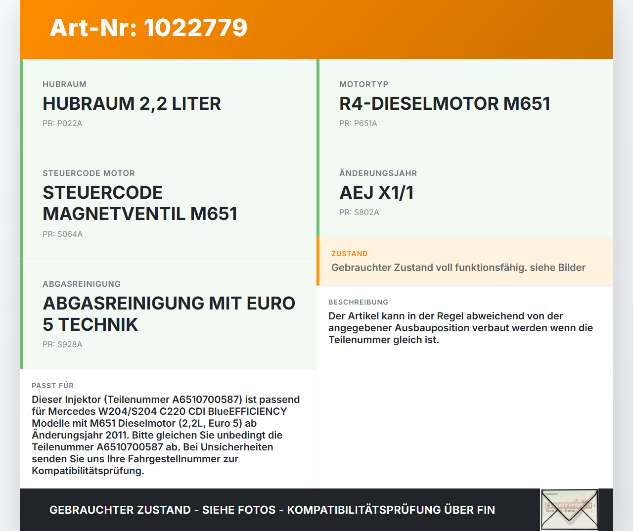 Mercedes S204 W204 C220 11-15  2,1 125KW Injektor Einspritzdüse Pos.1 Mercedes S204 W204 C220 11-15 01.09.2011... Vorschau 3