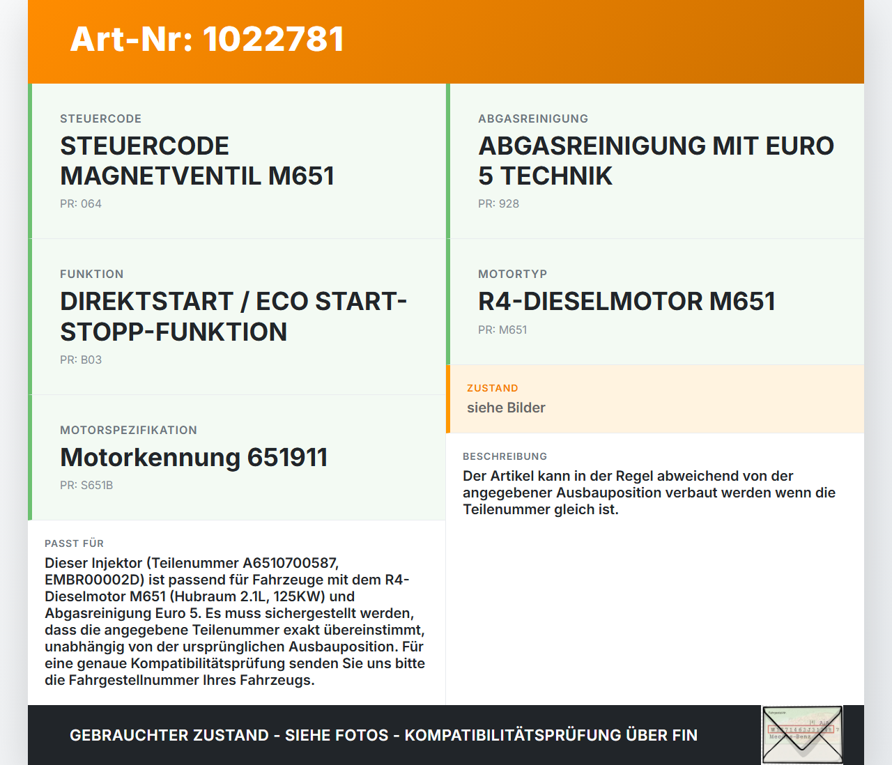 Mercedes S204 W204 C220 11-15  2,1 125KW Injektor Einspritzdüse Zyl.3 Mercedes S204 W204 C220 11-15 01.09.2011... Vorschau 3